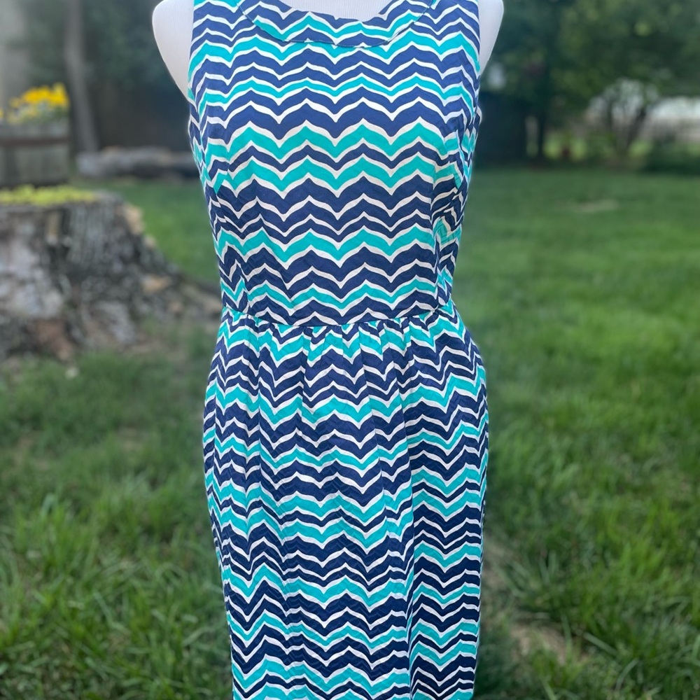 Vineyard Vines Whale Tail Chevron Sleeveless Mini Dress Womens Size 0 Blue White